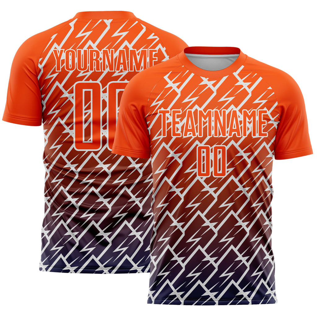 Custom Orange Navy-White Lightning Sports Sublimation Soccer Uniform Jersey