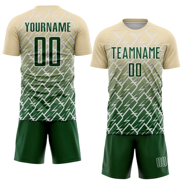 Custom Cream Green-White Lightning Sports Sublimation Soccer Uniform Jersey