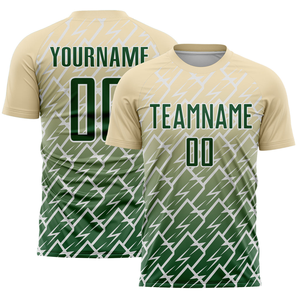 Custom Cream Green-White Lightning Sports Sublimation Soccer Uniform Jersey
