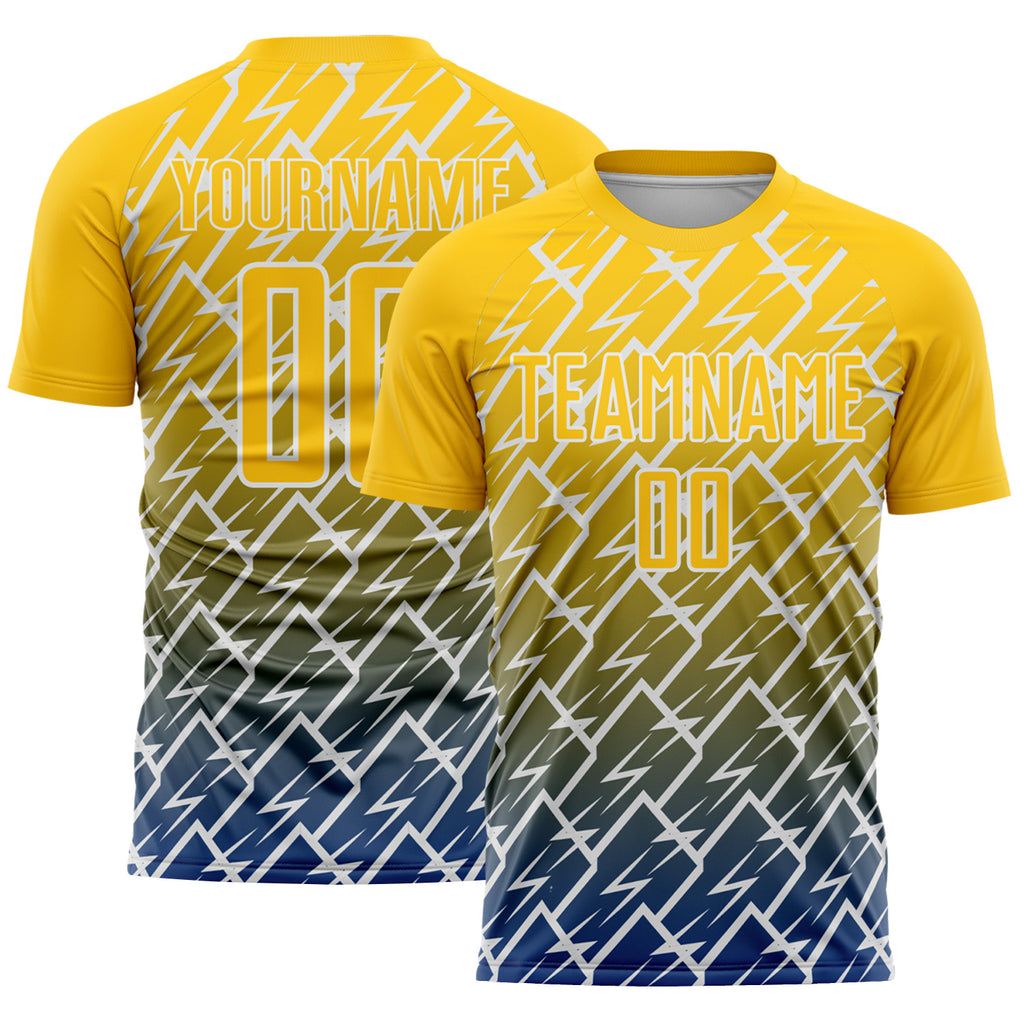Custom Yellow Royal-White Lightning Sports Sublimation Soccer Uniform Jersey