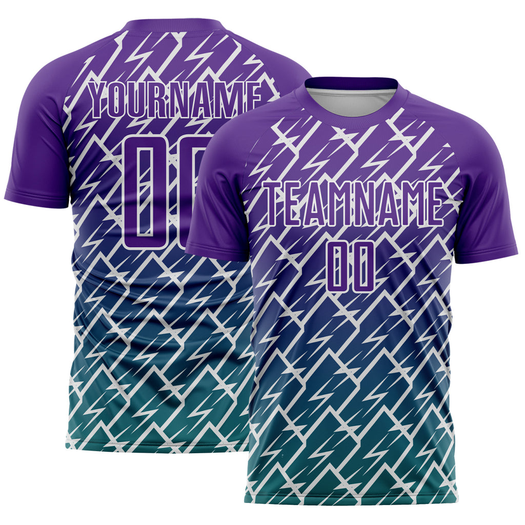 Custom Purple Teal-White Lightning Sports Sublimation Soccer Uniform Jersey