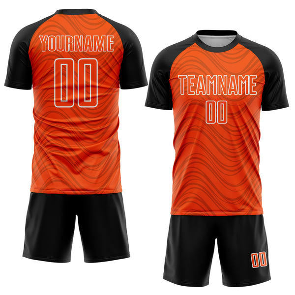 Custom Orange Black-White Wavy Lines Sports Sublimation Soccer Uniform Jersey