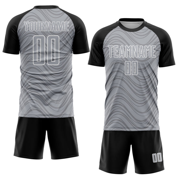 Custom Gray Black-White Wavy Lines Sports Sublimation Soccer Uniform Jersey