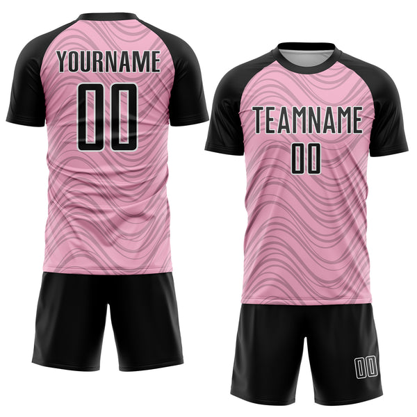 Custom Light Pink Black-White Wavy Lines Sports Sublimation Soccer Uniform Jersey