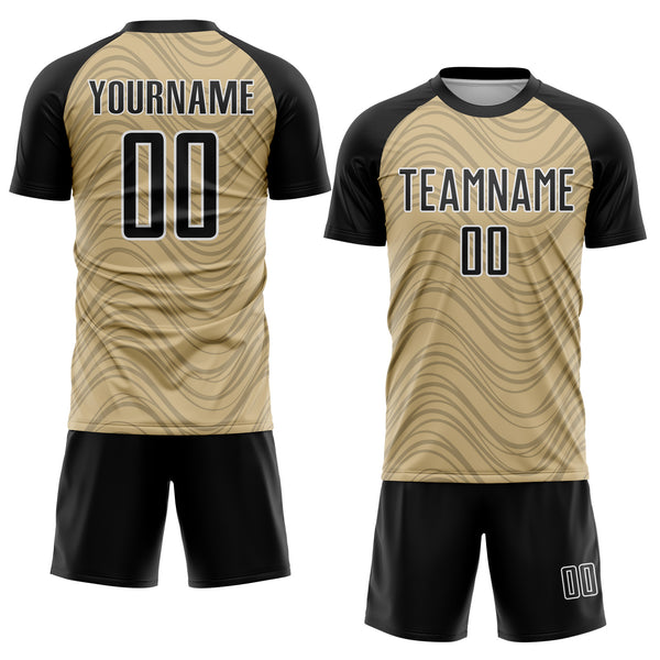 Custom Vegas Gold Black-White Wavy Lines Sports Sublimation Soccer Uniform Jersey