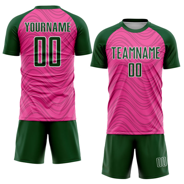 Custom Pink Green-White Wavy Lines Sports Sublimation Soccer Uniform Jersey