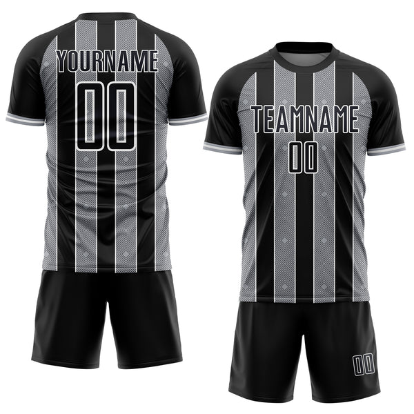 Custom Black Gray-White Pinstripe Line Sports Sublimation Soccer Uniform Jersey