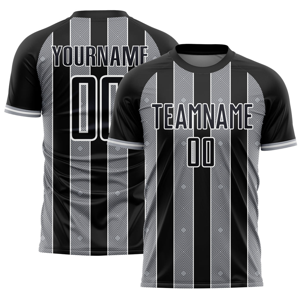 Custom Black Gray-White Pinstripe Line Sports Sublimation Soccer Uniform Jersey