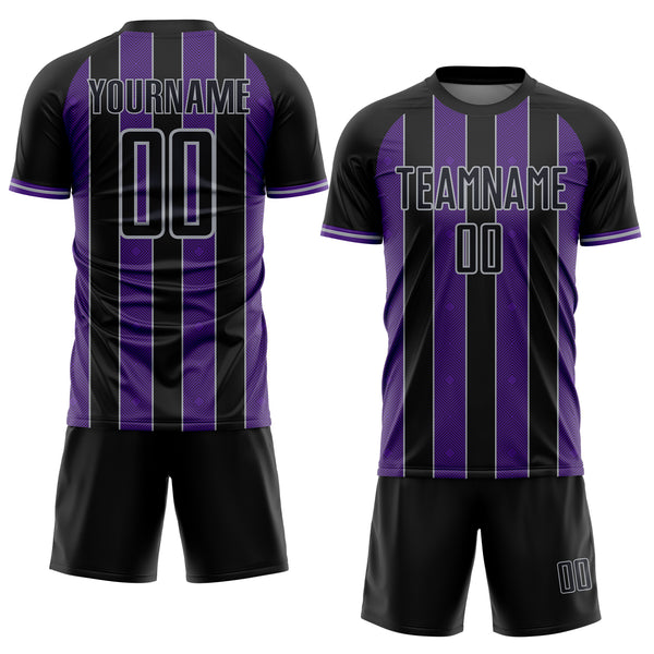 Custom Black Purple-Gray Pinstripe Line Sports Sublimation Soccer Uniform Jersey