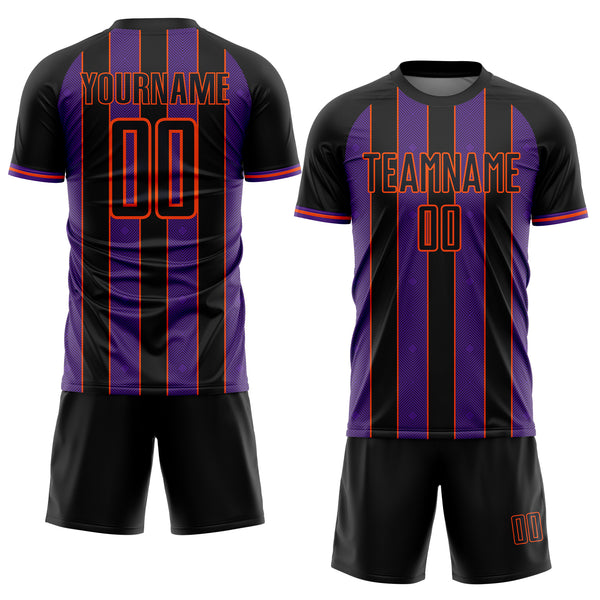 Custom Black Purple-Orange Pinstripe Line Sports Sublimation Soccer Uniform Jersey