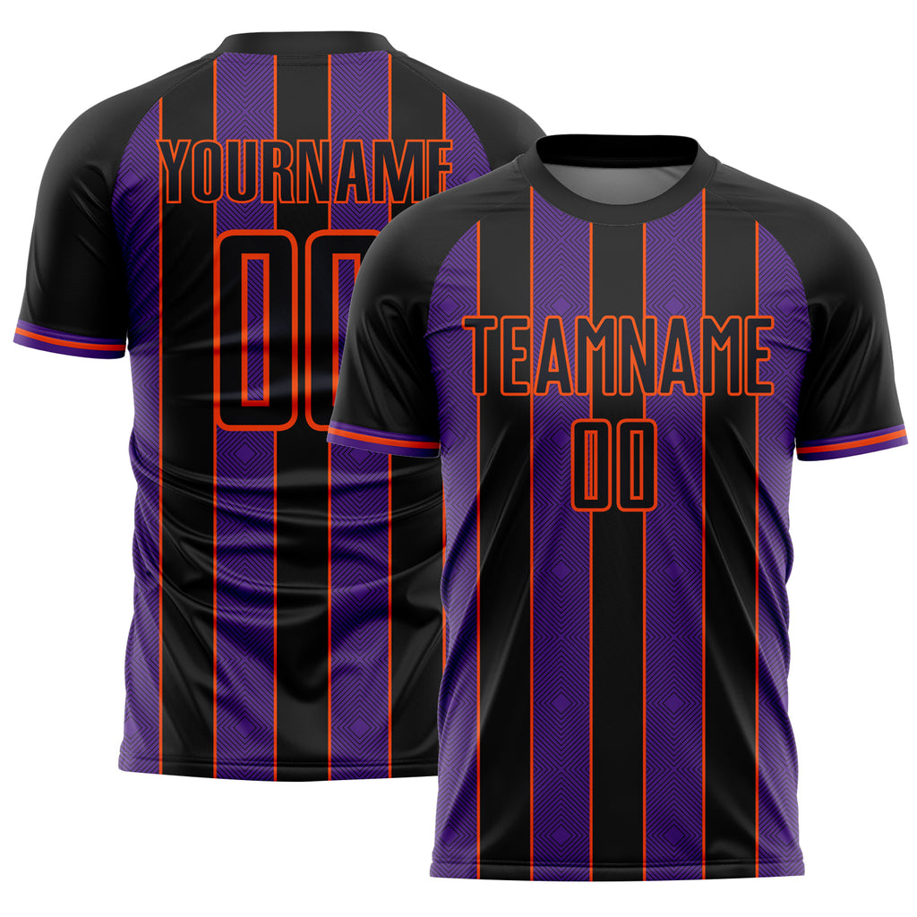 Custom Black Purple-Orange Pinstripe Line Sports Sublimation Soccer Uniform Jersey
