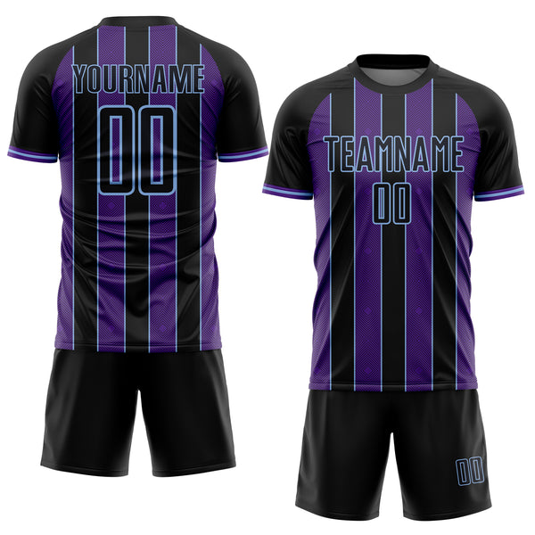 Custom Black Purple-Light Blue Pinstripe Line Sports Sublimation Soccer Uniform Jersey