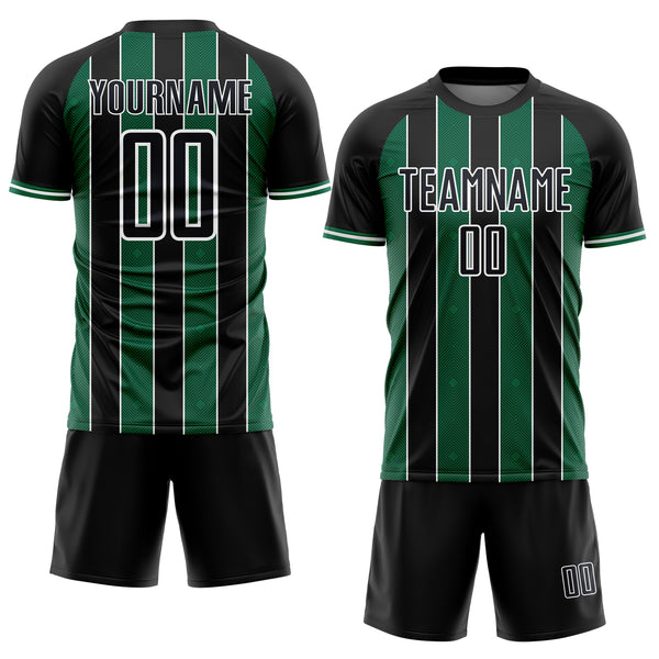Custom Black Kelly Green-White Pinstripe Line Sports Sublimation Soccer Uniform Jersey