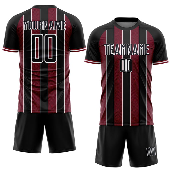 Custom Black Crimson-White Pinstripe Line Sports Sublimation Soccer Uniform Jersey