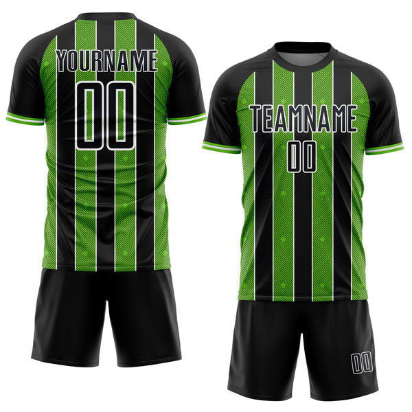 Custom Black Aurora Green-White Pinstripe Line Sports Sublimation Soccer Uniform Jersey