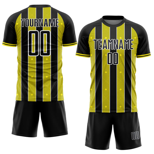 Custom Black Light Yellow-White Pinstripe Line Sports Sublimation Soccer Uniform Jersey