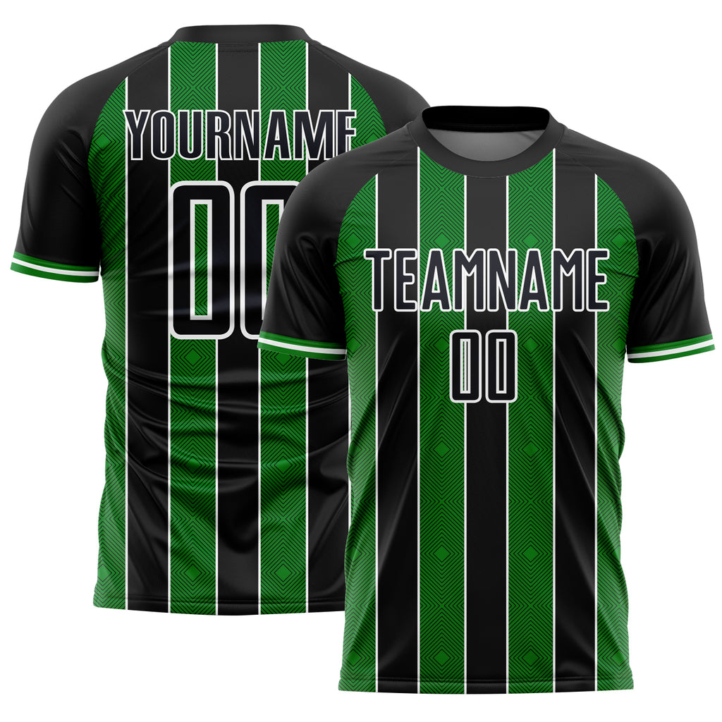 Custom Black Grass Green-White Pinstripe Line Sports Sublimation Soccer Uniform Jersey