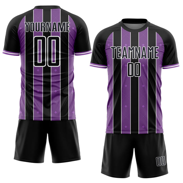 Custom Black Medium Purple-White Pinstripe Line Sports Sublimation Soccer Uniform Jersey
