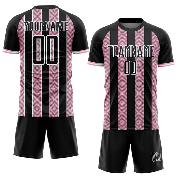 Custom Black Light Pink-White Pinstripe Line Sports Sublimation Soccer Uniform Jersey