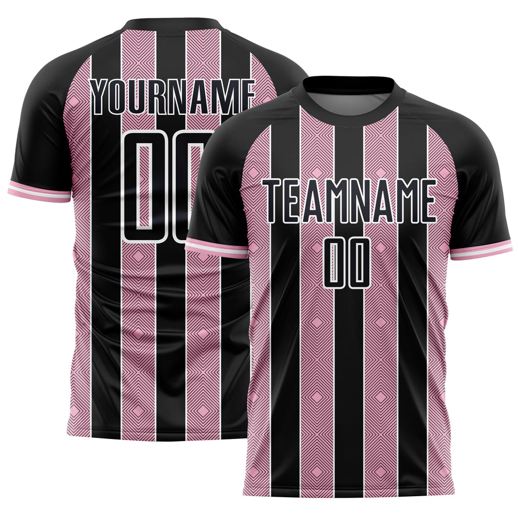 Custom Black Light Pink-White Pinstripe Line Sports Sublimation Soccer Uniform Jersey