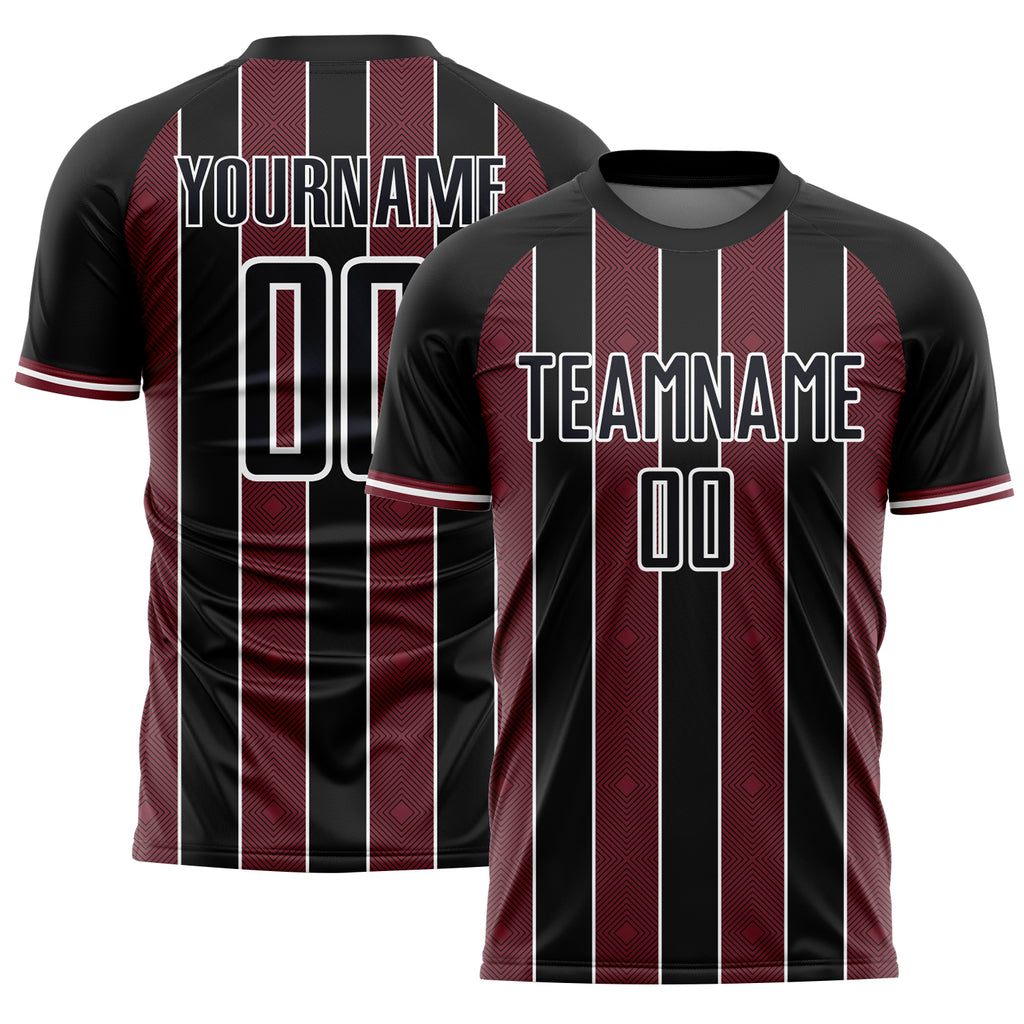 Custom Black Burgundy-White Pinstripe Line Sports Sublimation Soccer Uniform Jersey