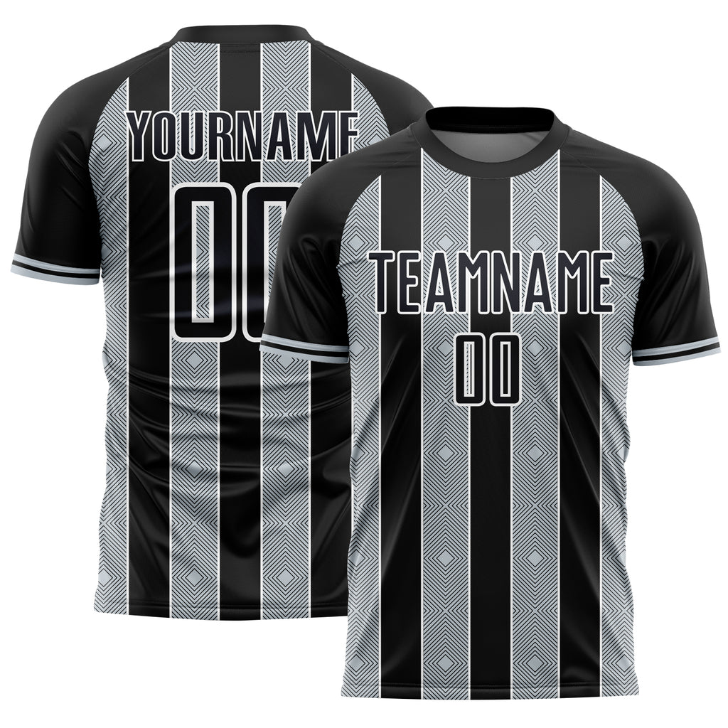 Custom Black Silver-White Pinstripe Line Sports Sublimation Soccer Uniform Jersey