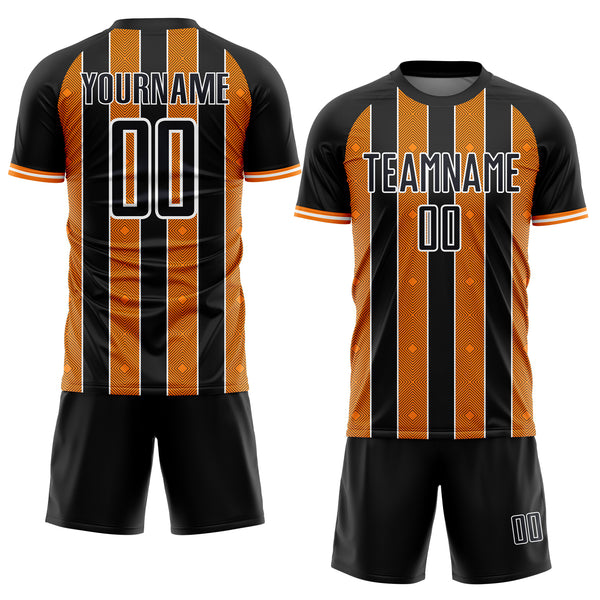 Custom Black Bay Orange-White Pinstripe Line Sports Sublimation Soccer Uniform Jersey