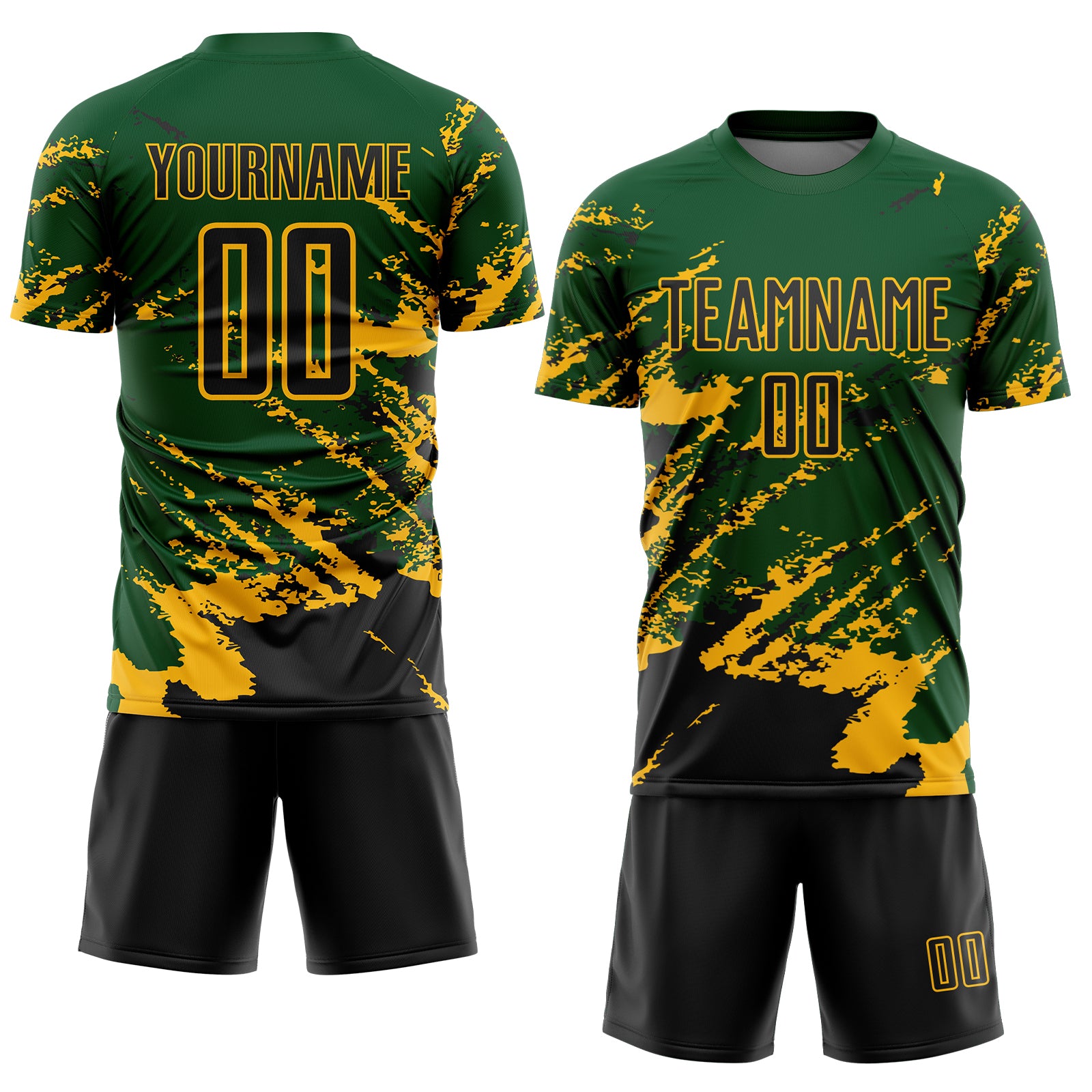 Custom Green Black-Gold Abstract Fragment Art Splash Sports Sublimation Soccer Uniform Jersey