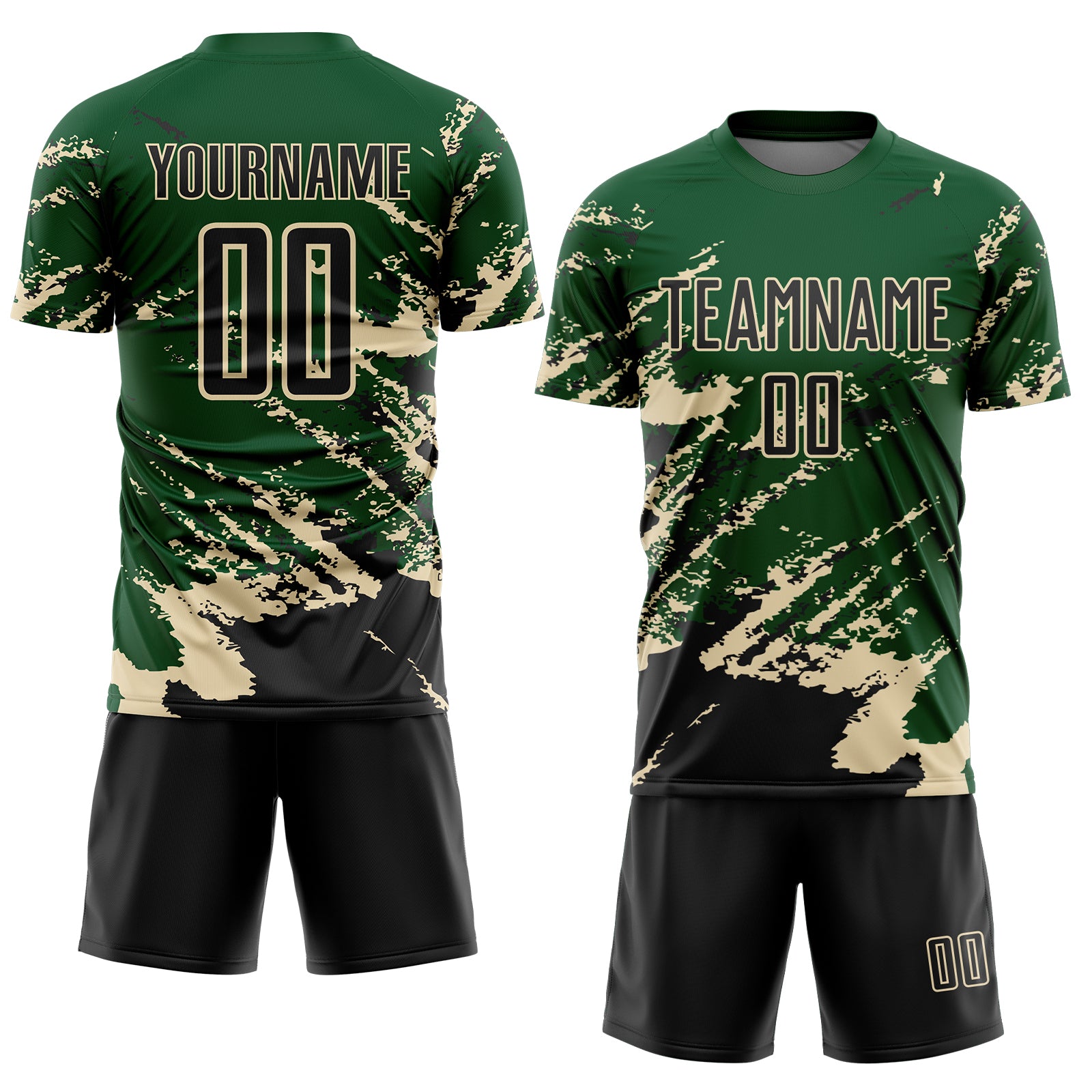Custom Green Black-Cream Abstract Fragment Art Splash Sports Sublimation Soccer Uniform Jersey