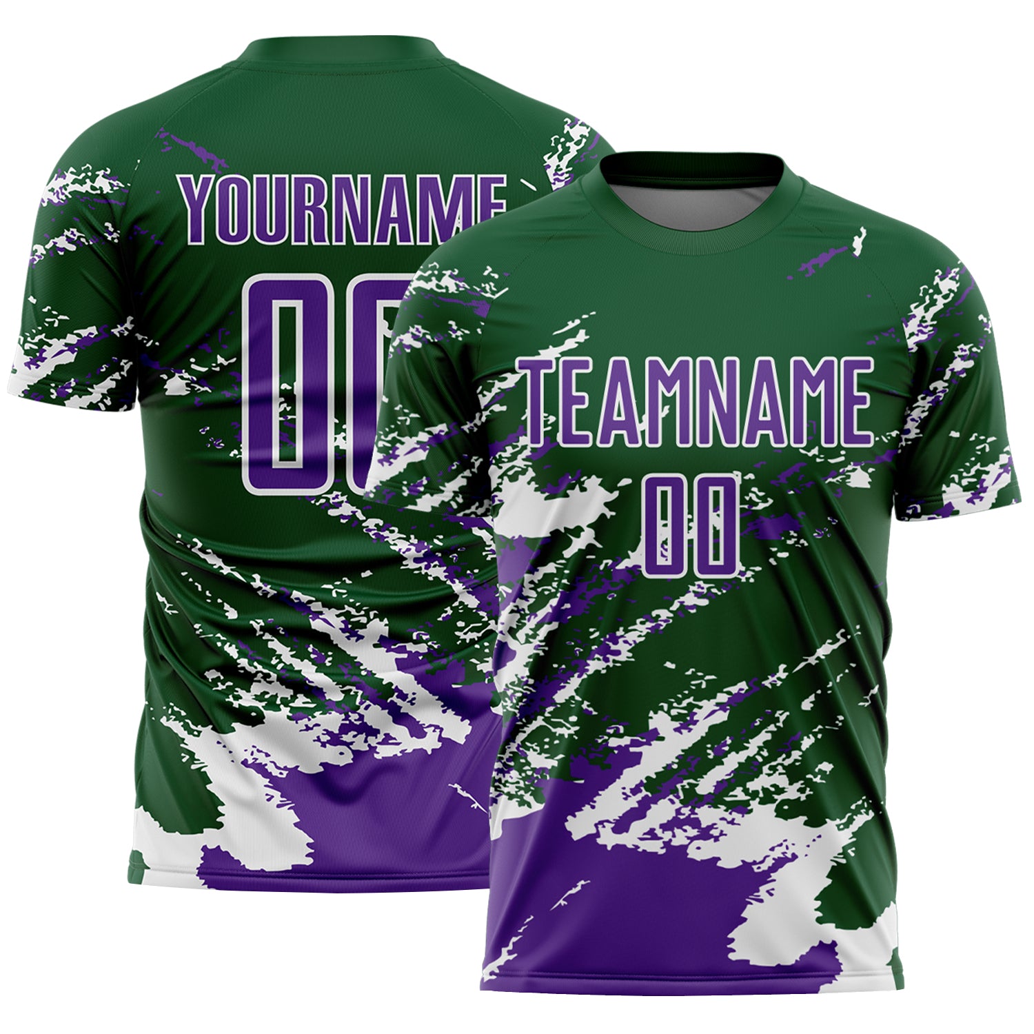 Custom Green Purple-White Abstract Fragment Art Splash Sports Sublimation Soccer Uniform Jersey