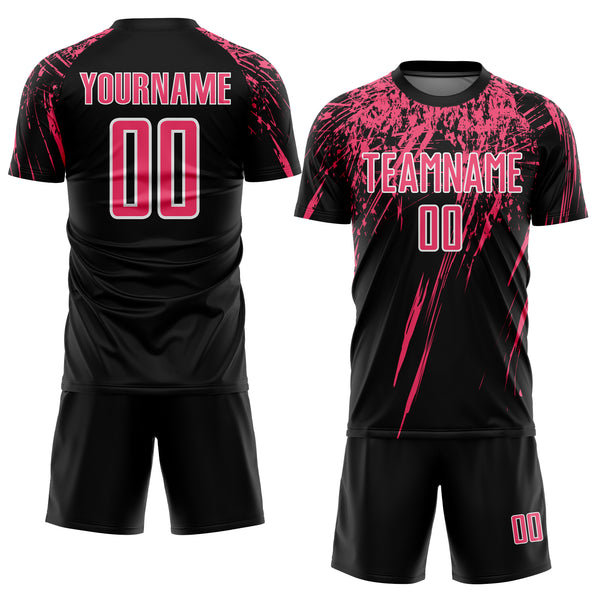 Custom Black Neon Pink-White Splash Sports Sublimation Soccer Uniform Jersey