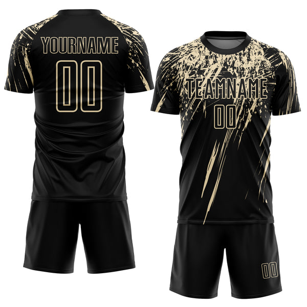 Custom Black Cream Splash Sports Sublimation Soccer Uniform Jersey