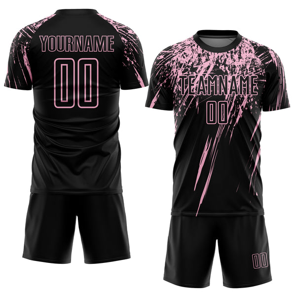 Custom Black Light Pink Splash Sports Sublimation Soccer Uniform Jersey