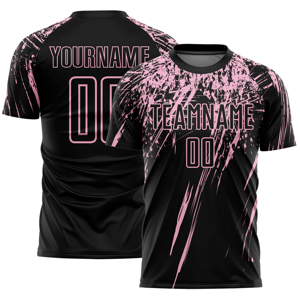 Custom Black Light Pink Splash Sports Sublimation Soccer Uniform Jersey