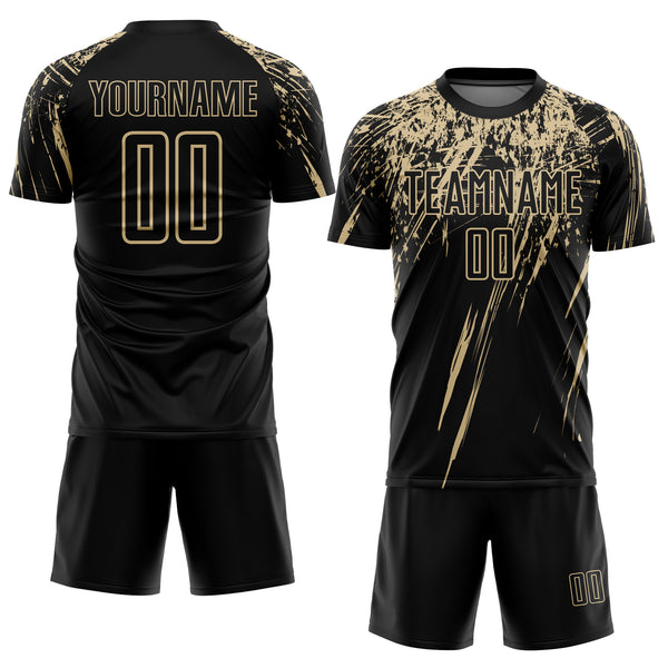 Custom Black Vegas Gold Splash Sports Sublimation Soccer Uniform Jersey