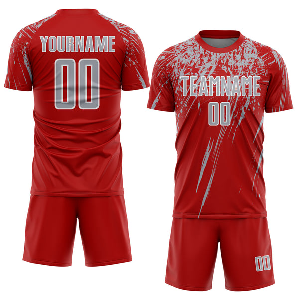 Custom Red Gray-White Splash Sports Sublimation Soccer Uniform Jersey