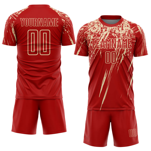 Custom Red Cream Splash Sports Sublimation Soccer Uniform Jersey