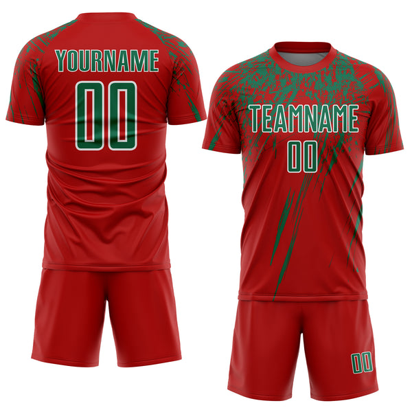 Custom Red Kelly Green-White Splash Sports Sublimation Soccer Uniform Jersey