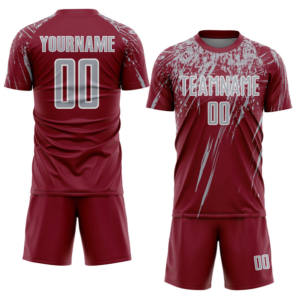Custom Crimson Gray-White Splash Sports Sublimation Soccer Uniform Jersey