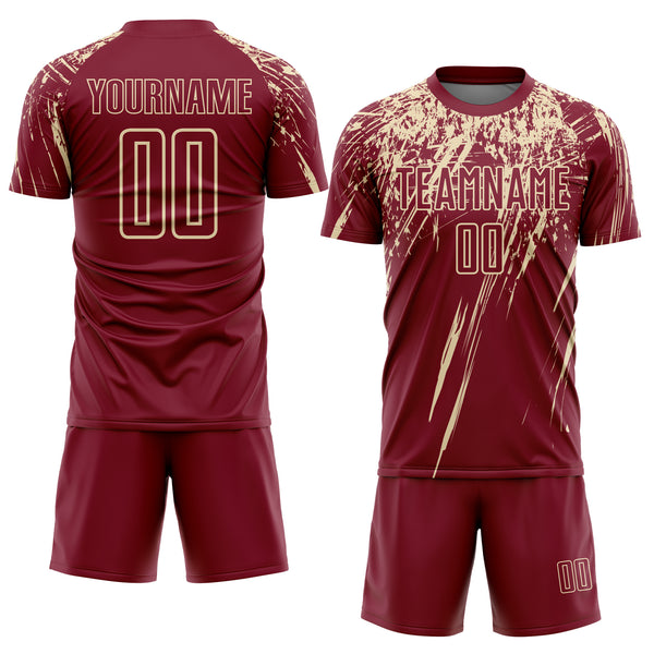 Custom Crimson Cream Splash Sports Sublimation Soccer Uniform Jersey