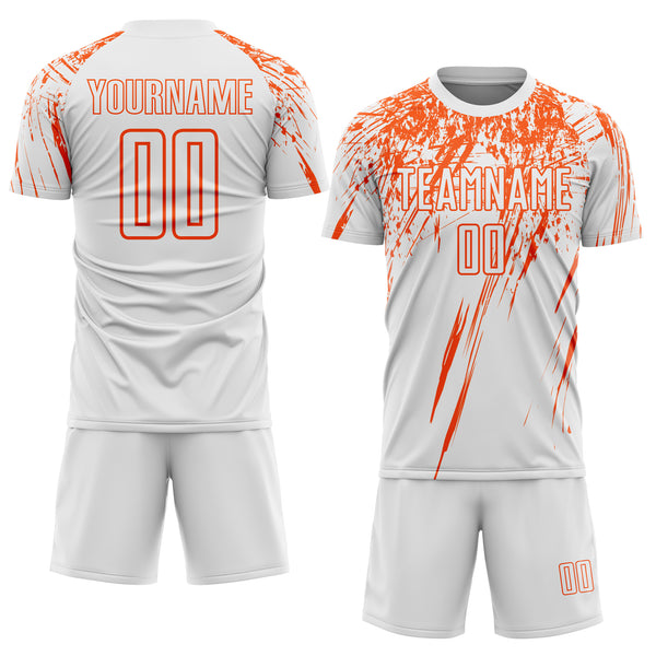 Custom White Orange Splash Sports Sublimation Soccer Uniform Jersey
