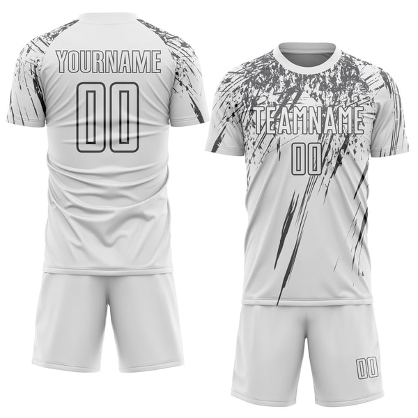 Custom White Steel Gray Splash Sports Sublimation Soccer Uniform Jersey