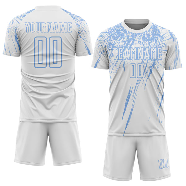 Custom White Light Blue Splash Sports Sublimation Soccer Uniform Jersey