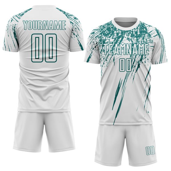 Custom White Teal Splash Sports Sublimation Soccer Uniform Jersey