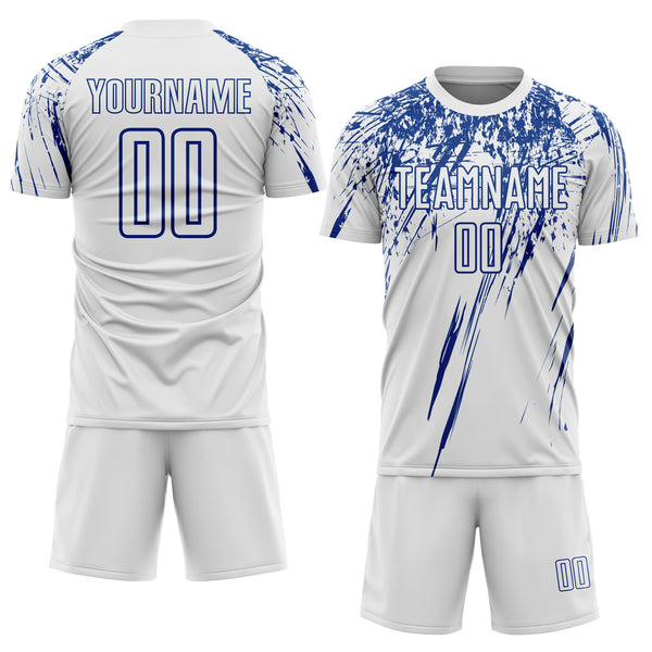 Custom White Royal Splash Sports Sublimation Soccer Uniform Jersey