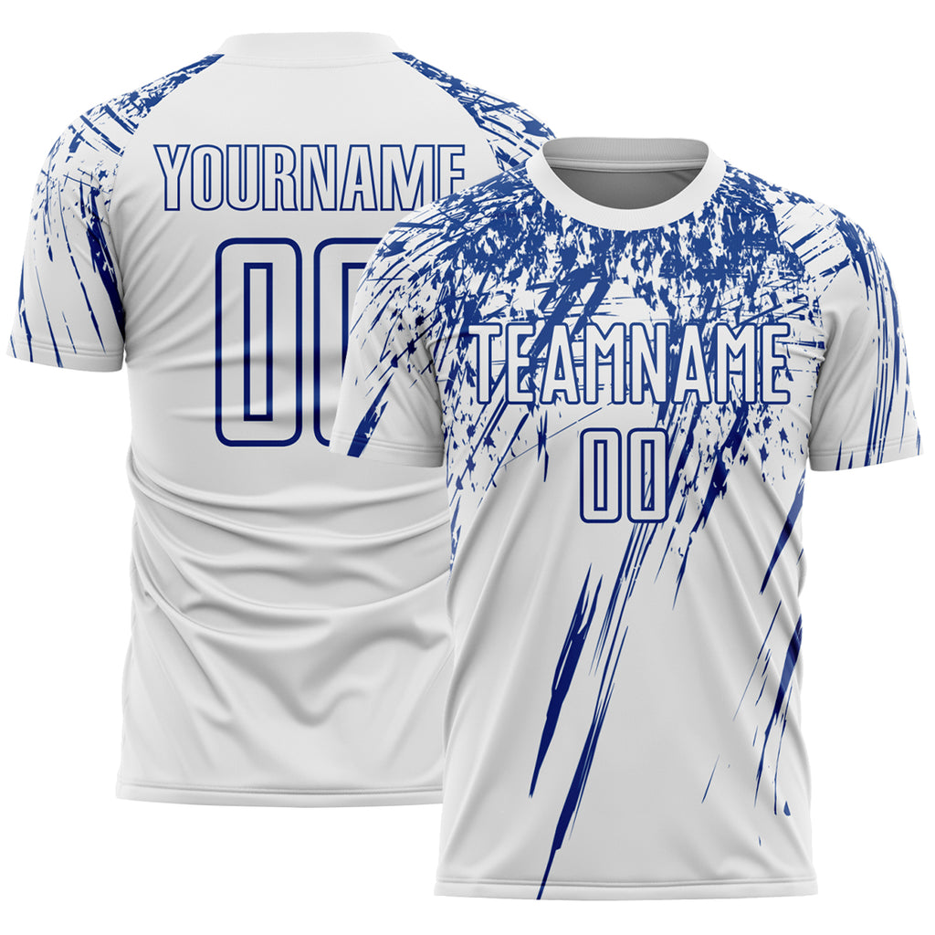 Custom White Royal Splash Sports Sublimation Soccer Uniform Jersey
