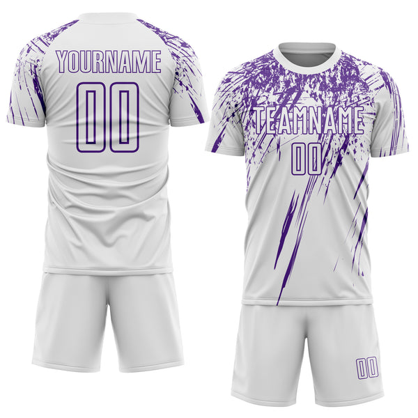 Custom White Purple Splash Sports Sublimation Soccer Uniform Jersey