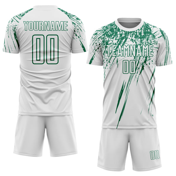 Custom White Kelly Green Splash Sports Sublimation Soccer Uniform Jersey
