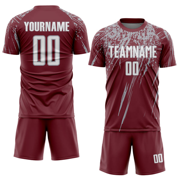 Custom Burgundy White-Gray Splash Sports Sublimation Soccer Uniform Jersey