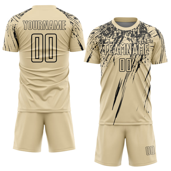 Custom Cream Black Splash Sports Sublimation Soccer Uniform Jersey